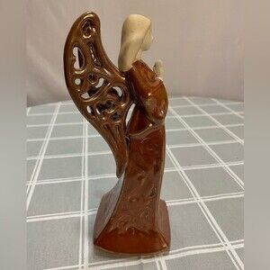 Guardian Angel Praying Copper Brown Glaze Ceramic Pottery Garden Gift Decor